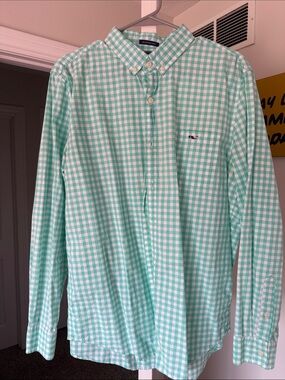 Men’s Green/White Checkered Vineyard Vines Shirt